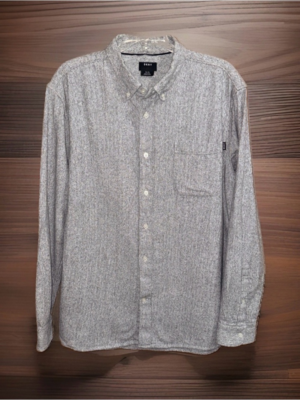 DKNY Men’s Heavy Flannel Button-Down Shirt-Light Gray Heather-XL-EC